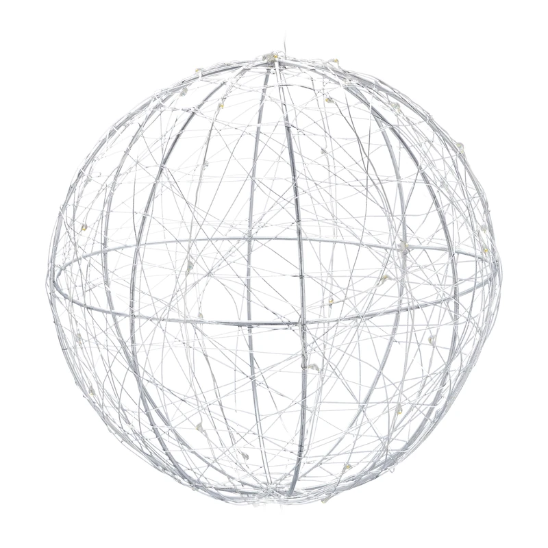 Relaxdays LED Decoration Light Ball, Battery-Powered, Free-Standing & Hanging, Extra Long Cable, Ø 20 cm, Silver