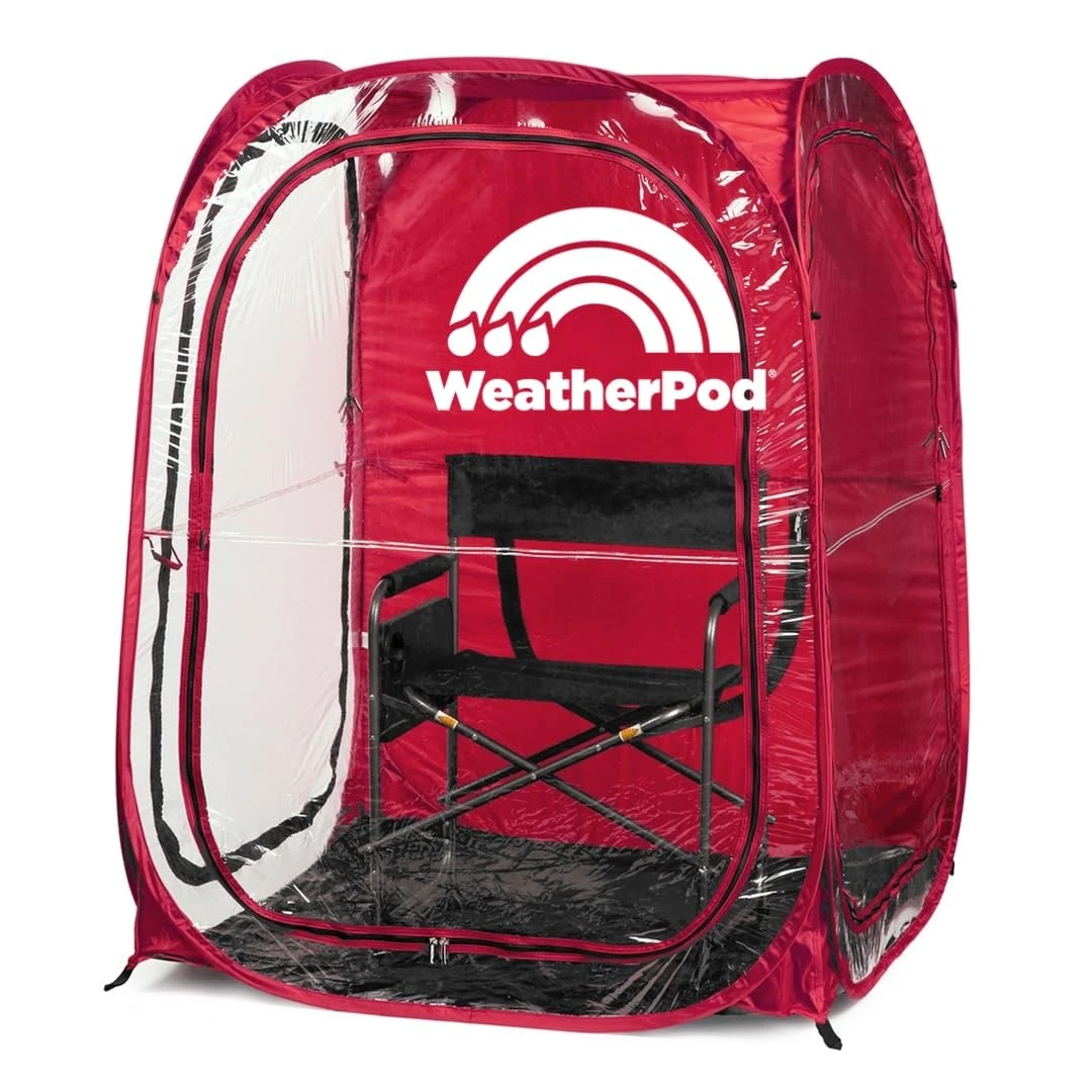 WeatherPod® The Original Shark Tank MyPod™ 1-2 Person Pop-Up Pod - Stay Warm, Dry, and Out of The Sun - Weather Pod for Sports, Rain, or Wind (Red, 46" L x 46" W x 59" H)