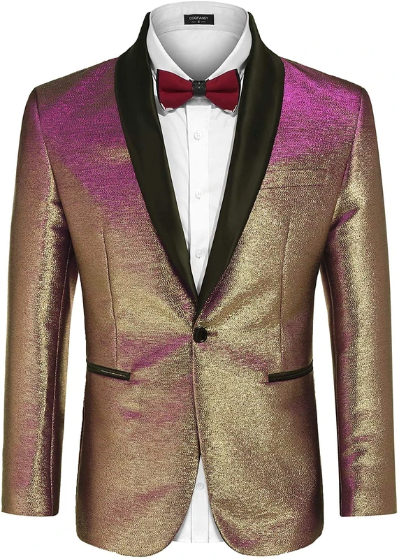 COOFANDY Men's Tuxedo Jacket Slim Fit Shawl Lapel Blazer One Button Suit Jackets for Party Prom Wedding Dinner, A-Rose Golden, S