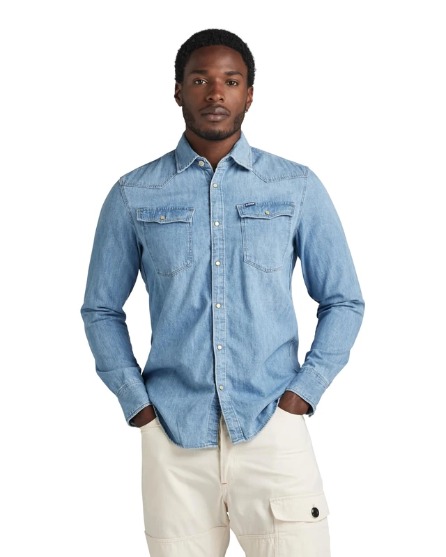 G-Star Men's Unisex 3301 Slim Shirt, Blue (medium aged D12697-D013-071), XS