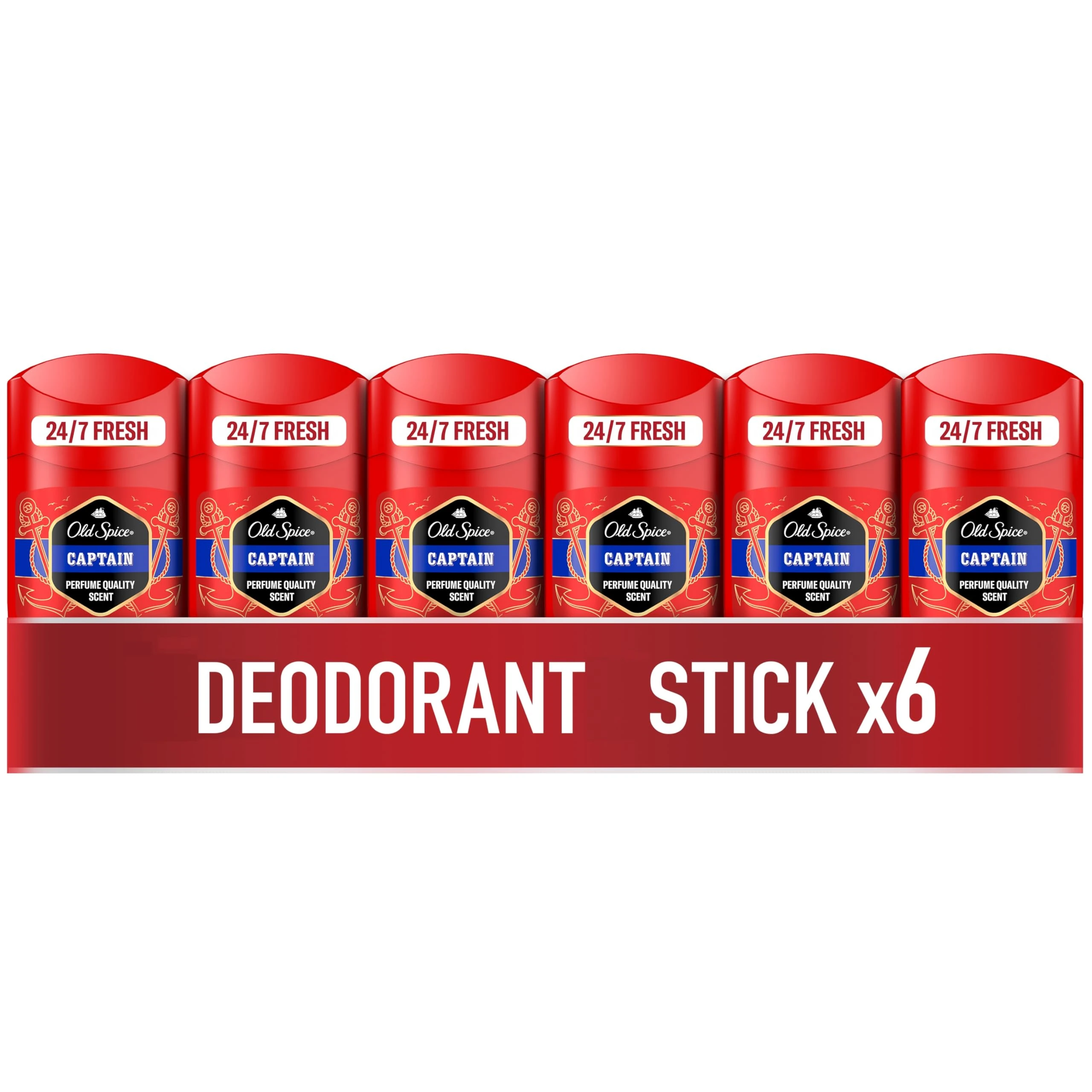 Old Spice Captain Men's Deodorant Stick 6x50ml, 24/7 Fressshhh With Daily Use, Long Lasting Perfume Quality Scent, Odour Protection, 0 percent Aluminium Salts, Invisible On Black & White