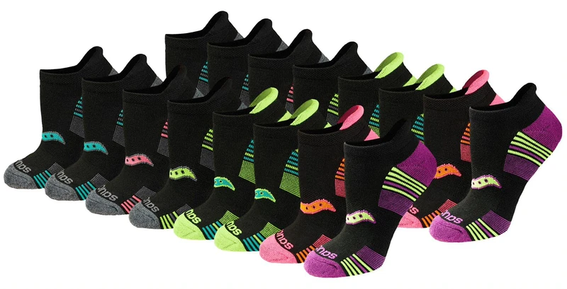 Saucony Women's Multi-pack Performance Heel Tab Athletic Running Socks, Black Assorted (16 Pairs), 8-Mar UK