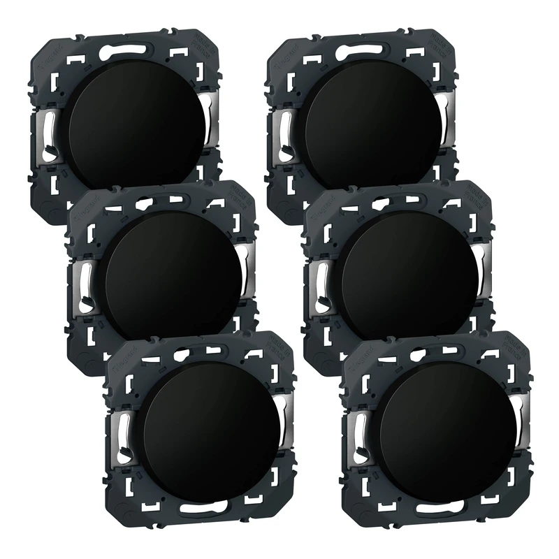 LEGRAND | Multipack Dooxie 6 Two-Way Switches Composable Black Recessed Mount, Matte Finish, Lacquered Surface Protection