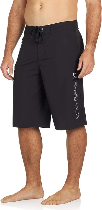 Maui Rippers Very Long 4 Way Stretch Boardshorts 24 Inch Outseam, Black, 40