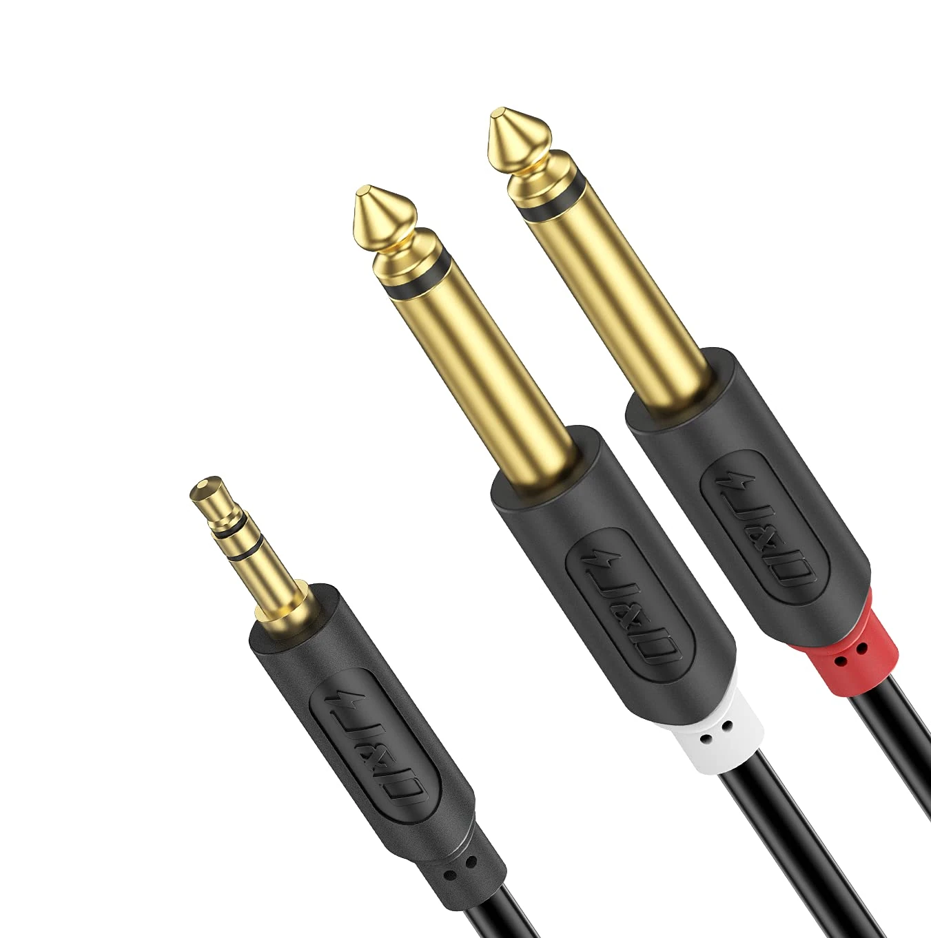 J&D 3.5mm 1/8 inch TRS Male to Dual 6.35mm 1/4 inch TS Male Mono Stereo Y-Cable Splitter with Gold Plated Audiowave Series for Amplifiers, Mixer, Audio Recorder, 2.7 Meter