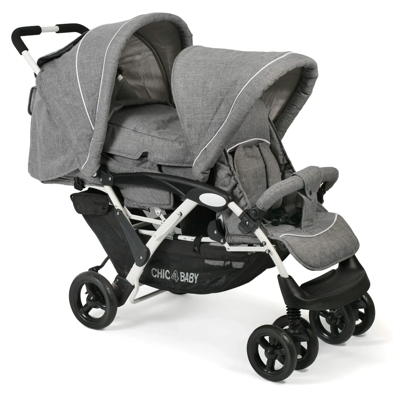 CHIC 4 BABY 274 60 Double Pushchair Duo Jeans Melange Grey White Grey
