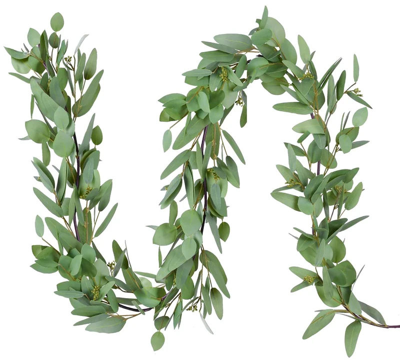 DearHouse 5.5Ft Seeded Eucalyptus Garland, Artificial Vines Faux Eucalyptus Leaves Table Decor