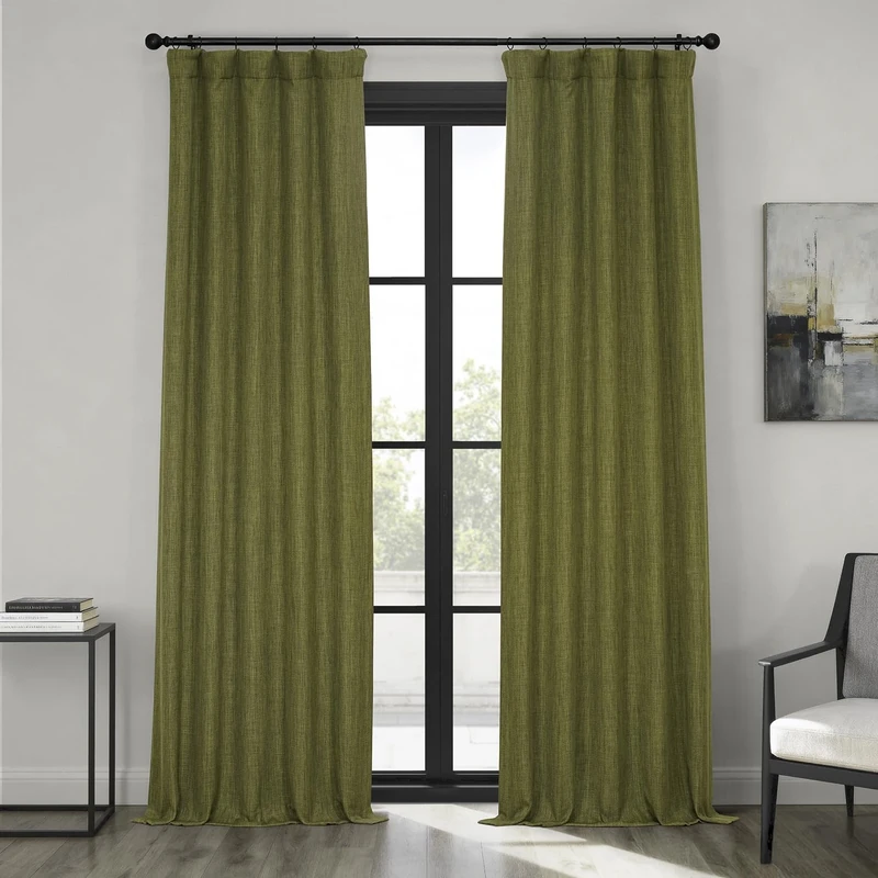 HPD Half Price Drapes Faux Linen Textured Room Darkening Curtains for Bedroom 120 Inches Long (1 Panel), 50W X 120L Curtains for Living Room Home Decor, Tuscany Green