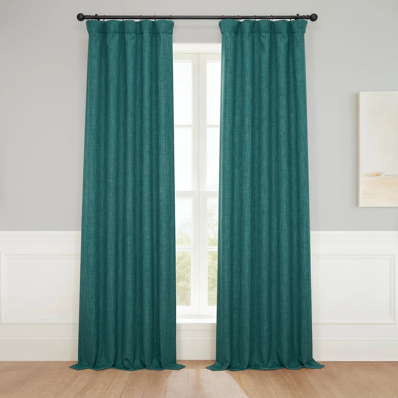HPD Half Price Drapes Faux Linen Room Darkening Curtains - 108 Inches Long Luxury Linen Curtains for Bedroom & Living Room (1 Panel), 50W X 108L, Slate Teal - Image 1