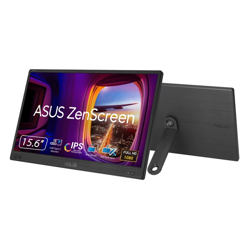 ASUS ZenScreen MB166CR Portable USB Monitor- 16 inch (15.6 inch viewable), Full HD, IPS, USB Type-C, Flicker Free, Blue Light Filter, Anti-glare surface, 360° kickstand