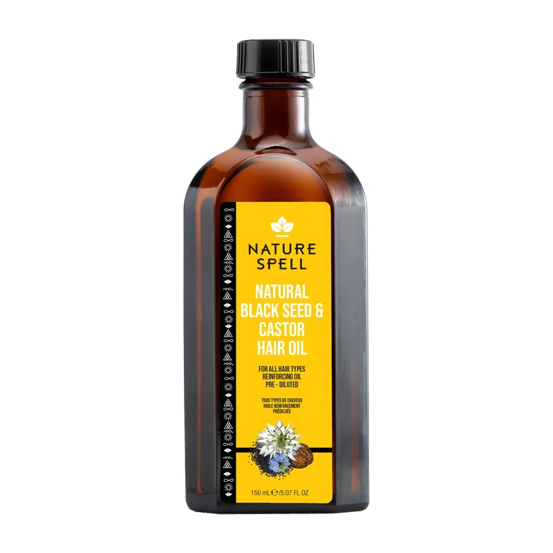 Nature Spell Black Seed & Castor Oil Blend for Hair, Pre-Diluted Oil Reduces Breakage & Supports Stronger Strands, For All Hair Types, Vegan, 150ml