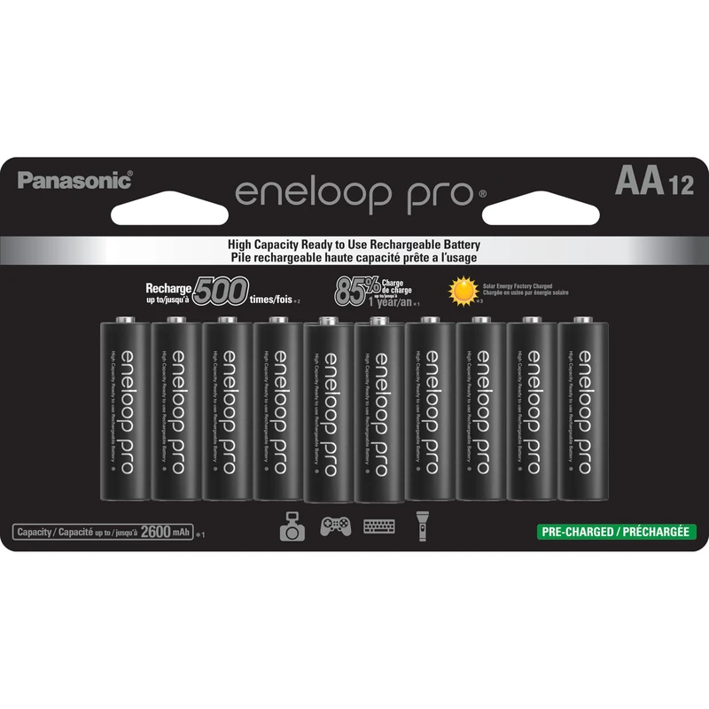 eneloop Panasonic BK-3HCCA12FA pro AA High Capacity Ni-MH Pre-Charged Rechargeable Batteries, 12-Battery Pack