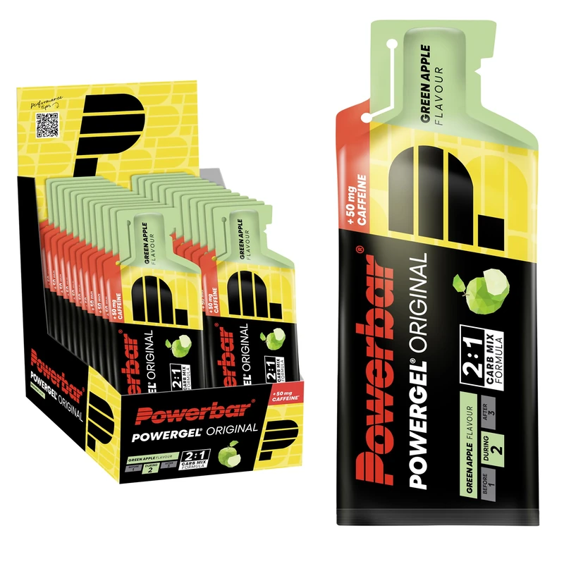 Powerbar - PowerGel Original - Green Apple - 24x41g - High Carb Energy Gel - Sodium - 50mg Caffeine - Image 1