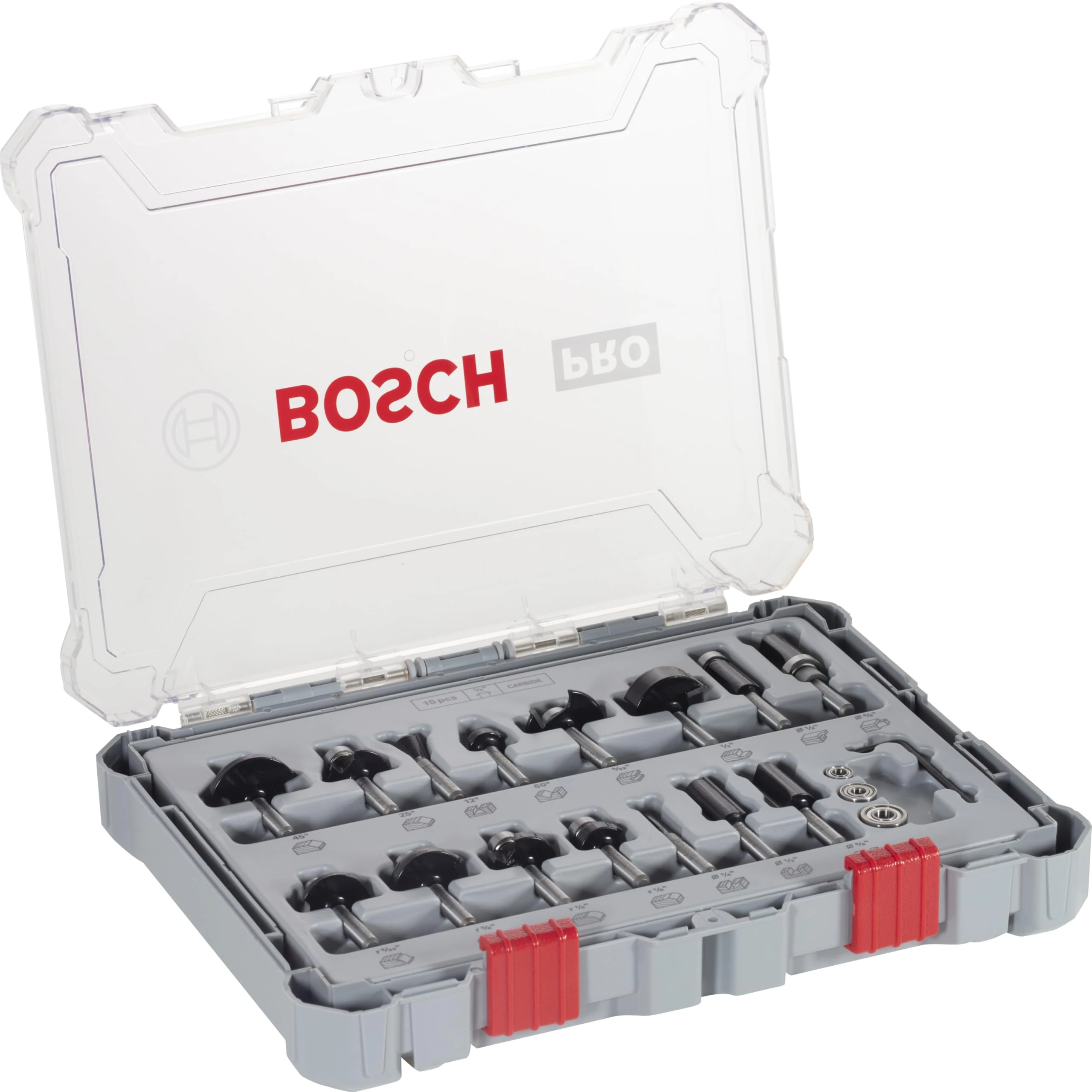 Bosch Professional 15 pcs. Mixed Router Bit Set (for Wood, Ø 1/4 Inch Shank, Accessory Router)
