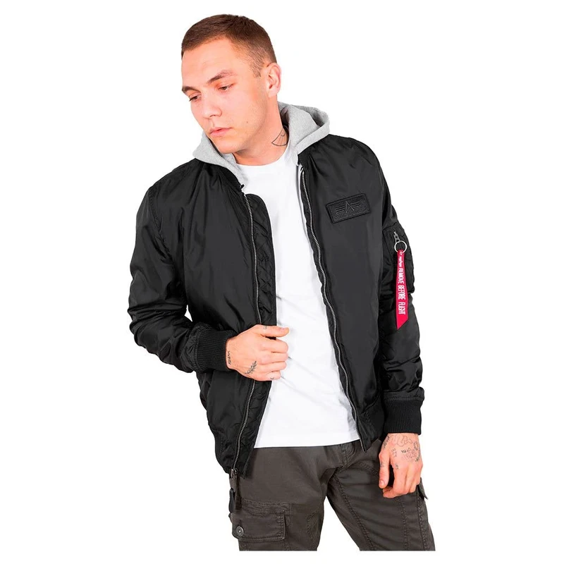 Alpha Industries MA-1 TT Hood Bomber Jacket for Men - Black