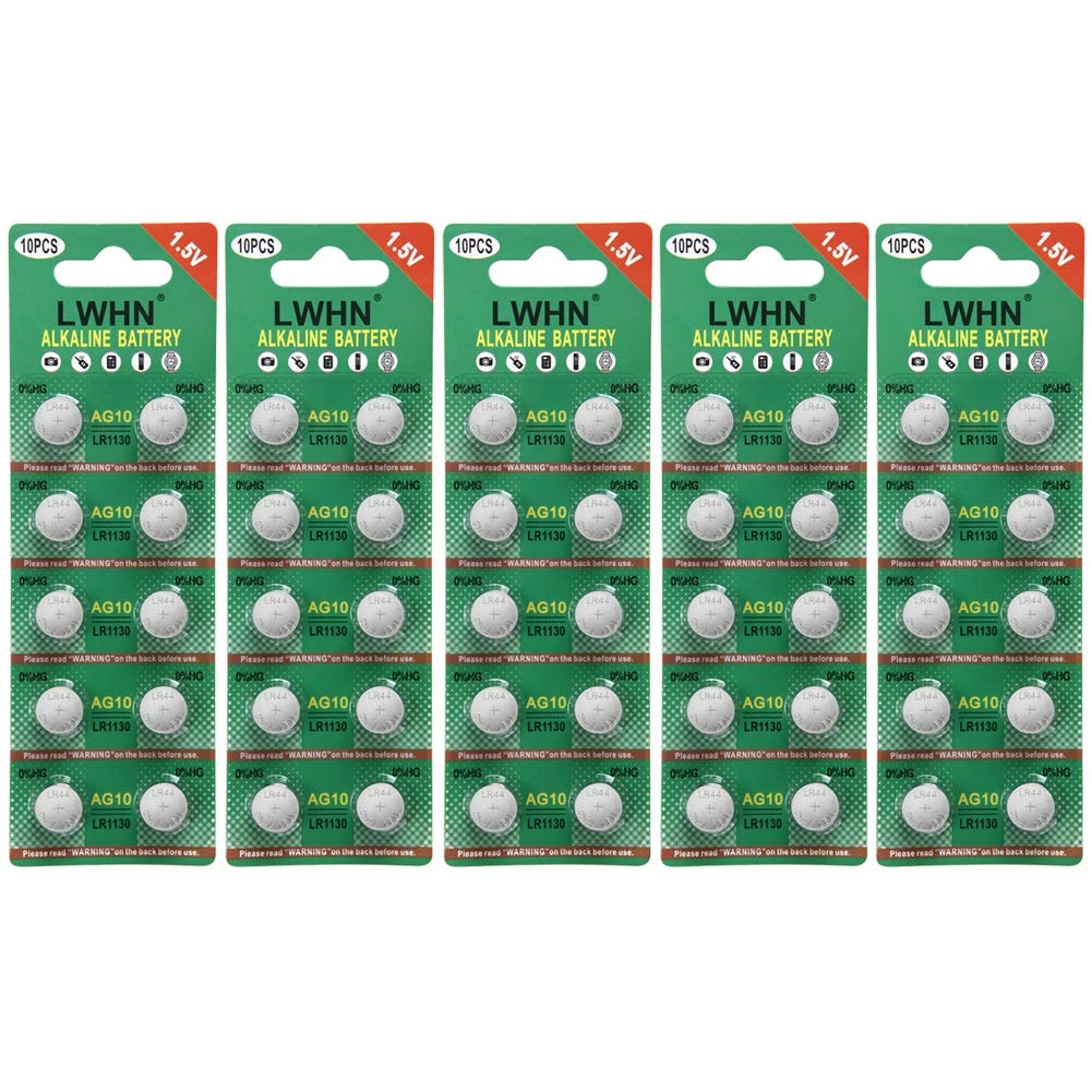 AG10 Alkaline 1.5V Button Coin Cell Batteries LR1130 Battery for Small Electronics (50pcs)