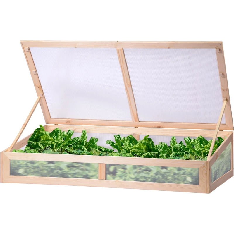 dobar 58402FSC Cold Frame Attachment - Propagation Attachment for Raised Beds or Garden Floor - Solid Wood - Cold Frame Box for Vegetables/Salads/Berries - Greenhouse - 128 x 67 x 31.5 cm - Natural - Image 1