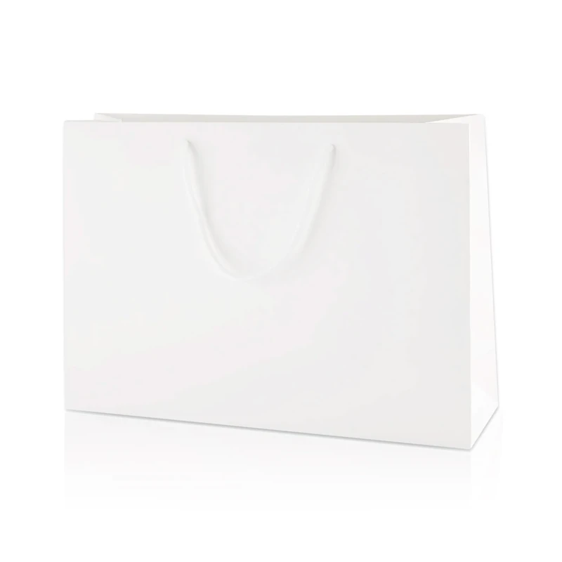 Thepaperbagstore 50× White Medium Wide Matt Laminated Gift Bags 35×24×10cm – 250 gsm Boutique Paper Bags with Rope Handles & Reinforced Base – Ideal for Gifts, Weddings, Retail & Corporate Use