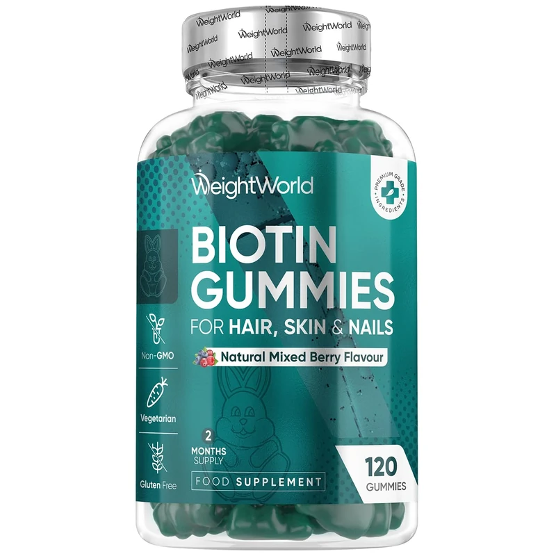 Biotin Gummies - 120 Chewable Gummies - B7 Vitamin with 8 Key Vitamins & 4 Nutrients - Biotin 5000mcg Supplements - Natural Mixed Berry Flavour - Non-GMO, Gluten-Free & Vegetarian-Friendly