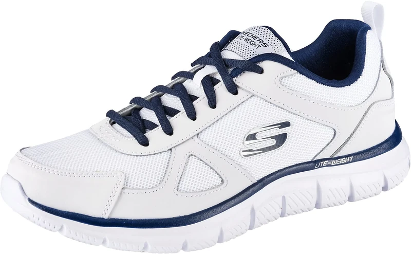 Skechers Men's Track Scloric Oxford, White Leather Mesh Pu Navy Trim, 12 UK