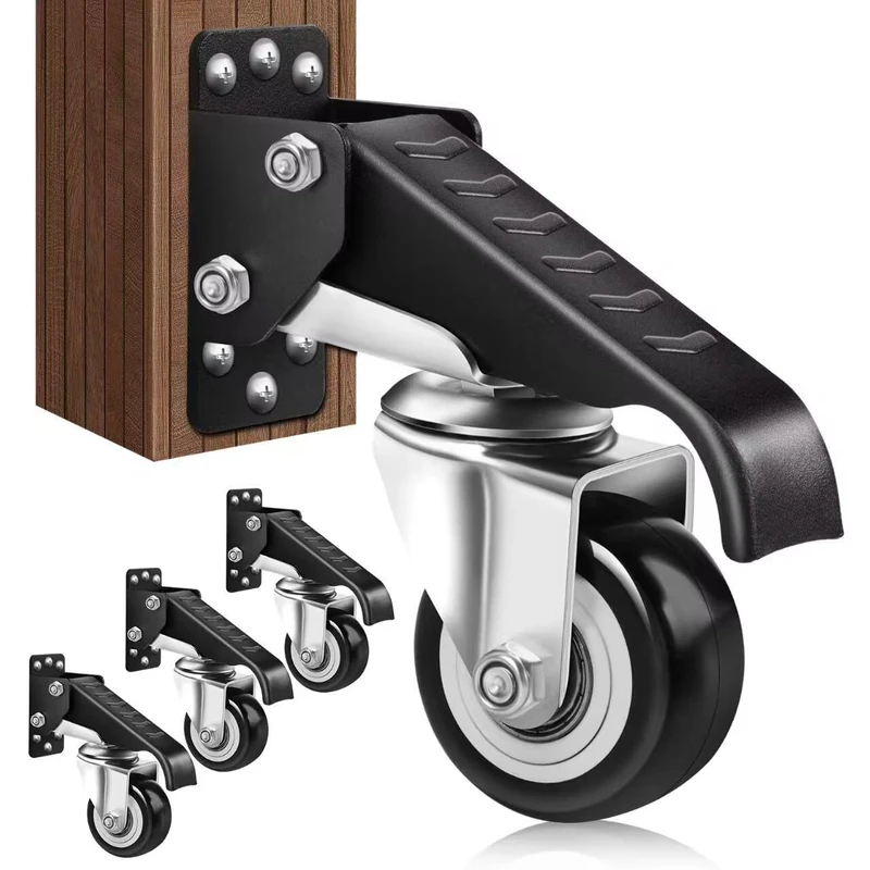 SPACECARE Heavy Duty Retractable Casters 600 Lbs Capacity Set of 4 Adjustable Stepdown Wheels or Workbenches Tables and Equipments,Side Mounted