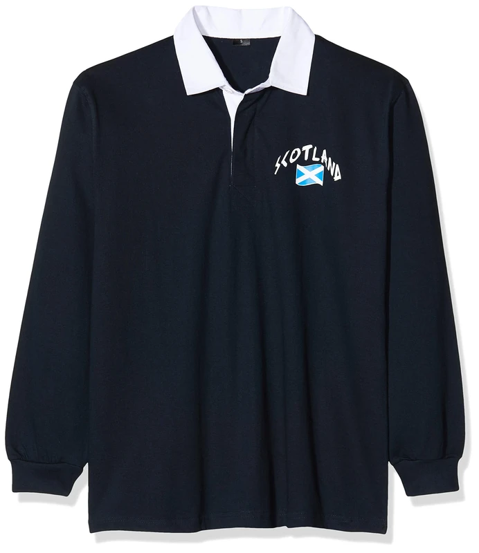 Supportershop Rugby Polo Shirt Scotland LS Navy Long Sleeves Unisex Adult, FR: S (Manufacturer's Size: S). - Image 1