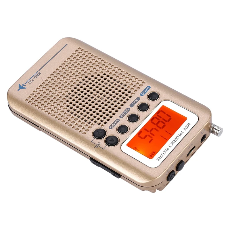 Garsent Portable Radio, Aircraft Band Radio Receiver VHF Portable Full Band Radio Recorder Pocket Travel Transistor Radio Stereo Receiver.(Gold)