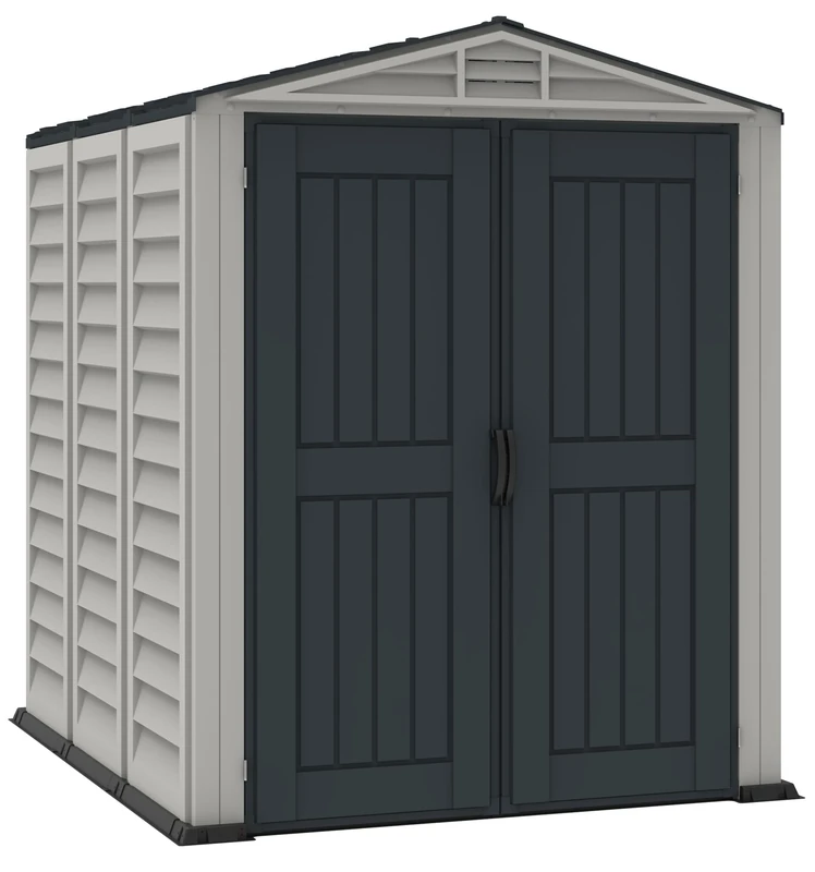 Duramax YardMate PLUS 5 x 8 (4.28 m2) Plastic Garden Shed with Heavy-Duty Plastic Floor, Strong Metal Roof Structure, Fire Retardant & Maintenance-Free Storage Shed, Dark Grey & Adobe
