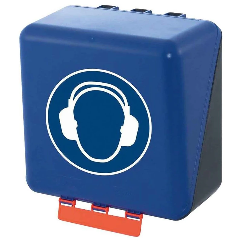GEBRA Secu-Midi Storage Box, 236 x 225 x 125 mm, Hearing Protection Container with Mandatory Sign, ABS Plastic, Blue - Image 1