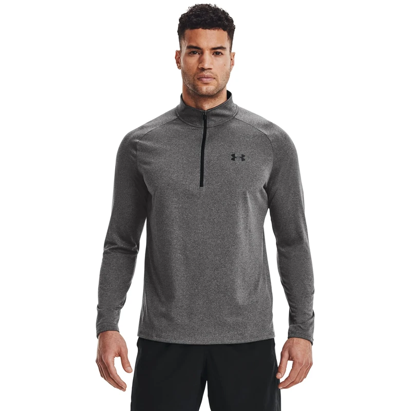 Under Armour Men's Tech 2.0 1/2 Zip-up T-Shirt Sweatshirt, Carbon Heather (090)/Black, XXL Tall
