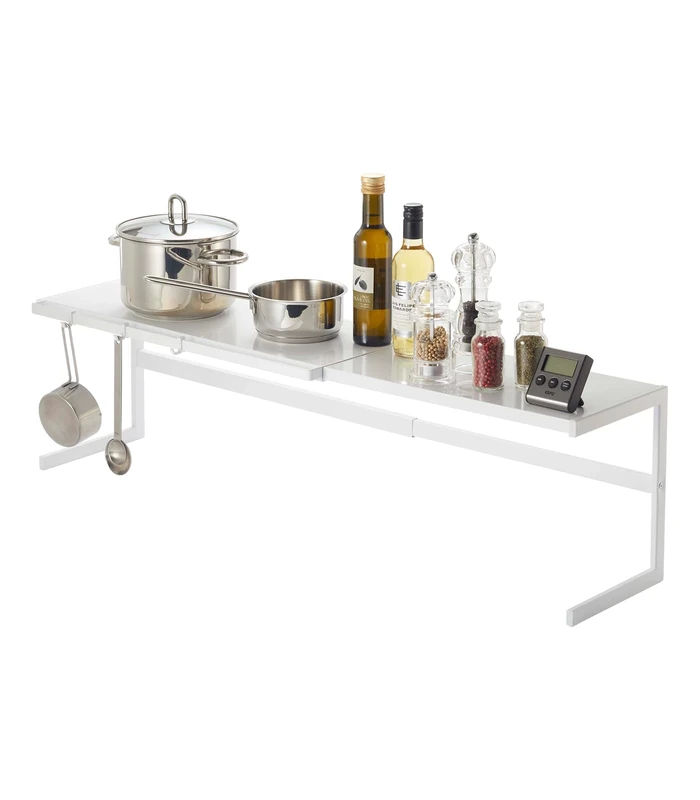 YAMAZAKI 4480 TOWER Extendable Kitchen Rack, White, Steel, Minimalist Design, 54～92 x 22.5 x 25 cm (LxWxH)