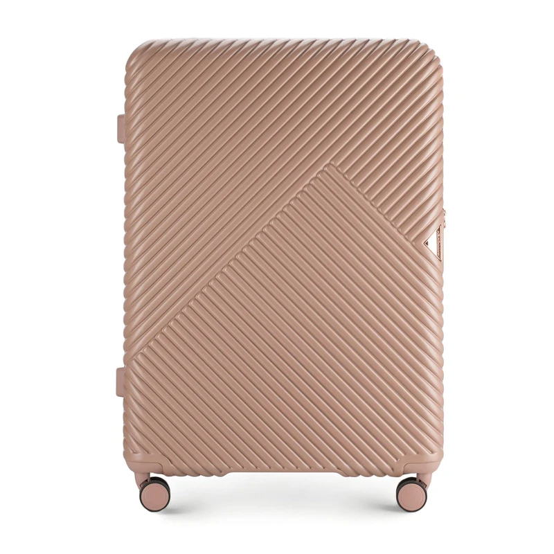 WITTCHEN Travel Suitcase Carry-On Cabin Luggage Hardshell Made of Polycarbonate with 4 Spinner Wheels Combination Lock Telescopic Handle GL Style Line Size Large Suitcase Powder Pink