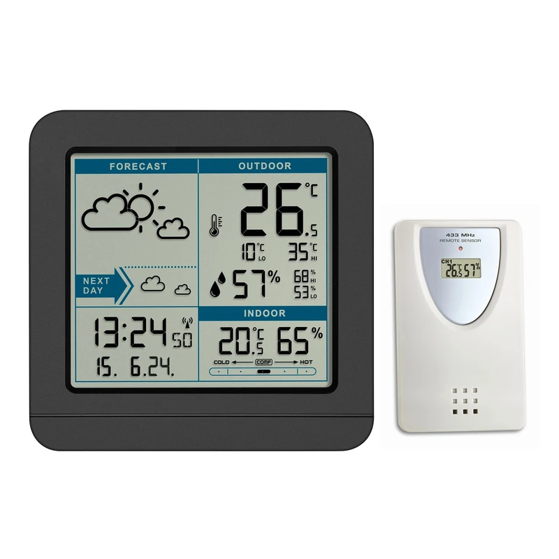 TFA Dostmann Station Wireless Sky, 35.1152.01, Sensor, Indoor and Outdoor, with Weather Forecast, Black, ((L) 123 x (B) 52 x (H) 117 mm