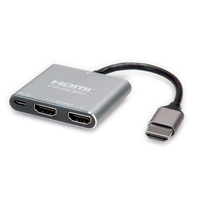 VALUE Video Splitter HDMI 4K UHD 2x Connect two HDMI monitors to a notebook, BluRay player, etc. Mirror on up to two display devices 3840x2160 @60Hz