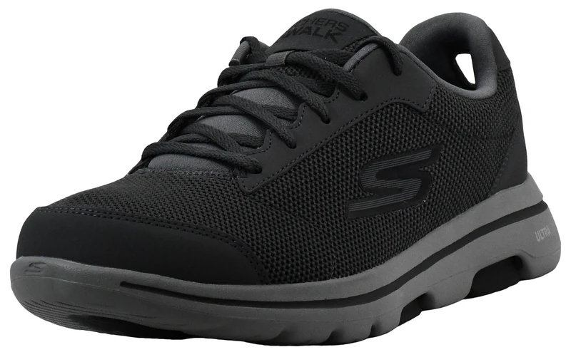 Skechers Men's Go Walk 5 Qualify Trainers, Charcoal Textile Synthetic Black Trim, 9.5 UK