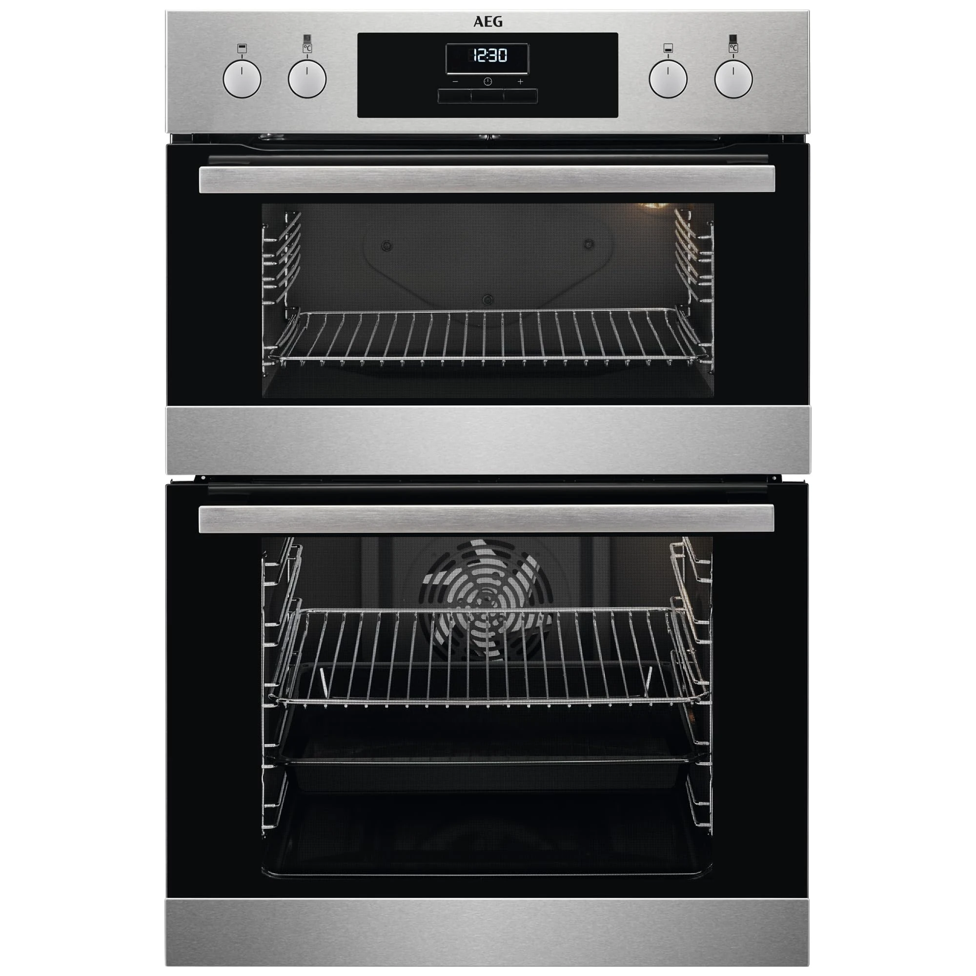 AEG 6000 SurroundCook Built In Double Oven DCB331010M, 61L Capacity, 59.4 cm, Multilevel Cooking, Grill Function, LED Display, Antifingerprint Coating, Stainless Steel