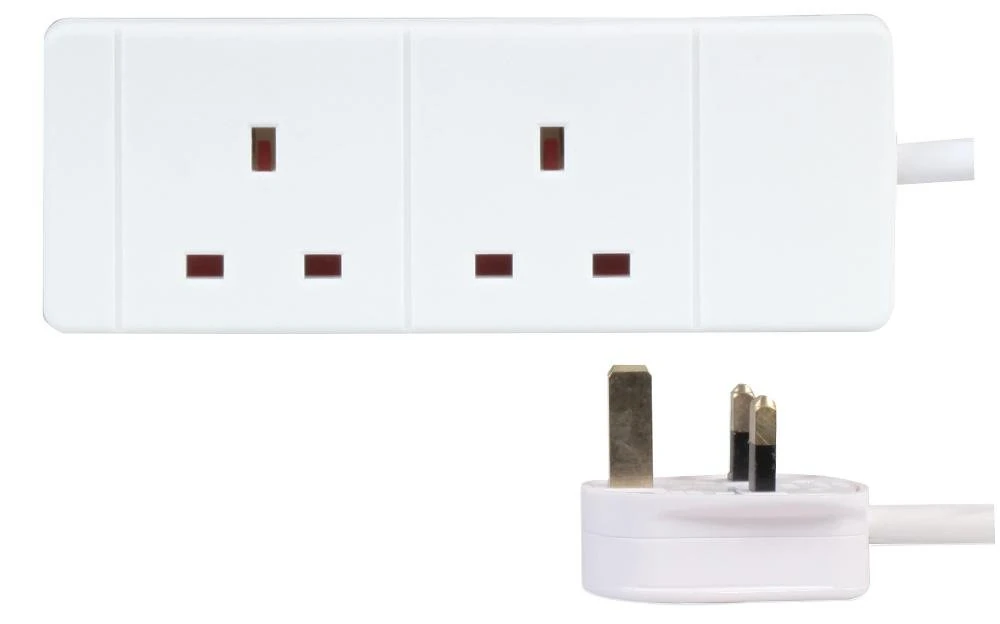 Pro Elec 2 Gang 5m Slim White Extension Lead, BS1363/A Compliant