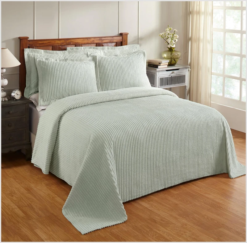 Better Trends Sage Queen Bedspread, 100% Cotton Tufted - Classic Stripe Coverlet, Soft & Cozy Bedding for All Seasons, Machine Washable - Jullian Collection