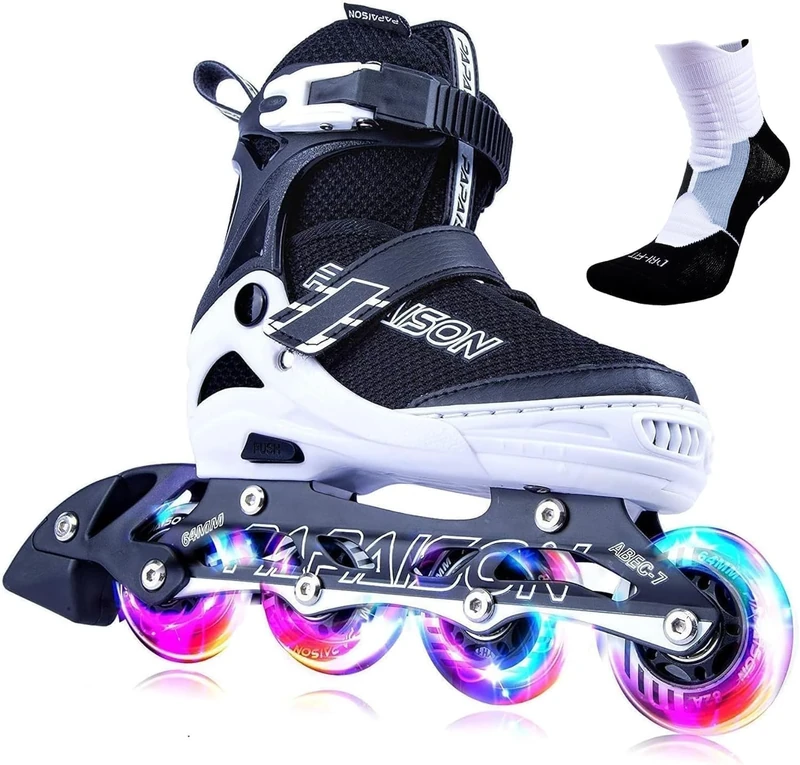 PAPAISON Adjustable Inline Skates for Kids and Adults with Full Light Up Wheels, Outdoor Roller Blades for Girls and Boys, Men and Women