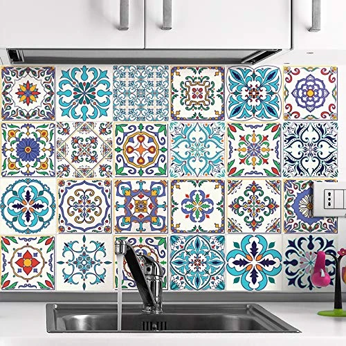 Ambiance Sticker Self-Adhesive Decorative Wall Decal Cement Tile for Bathroom and Kitchen Ornements Contemporain - Pack of 24 Stickers of 20 x 20 cm