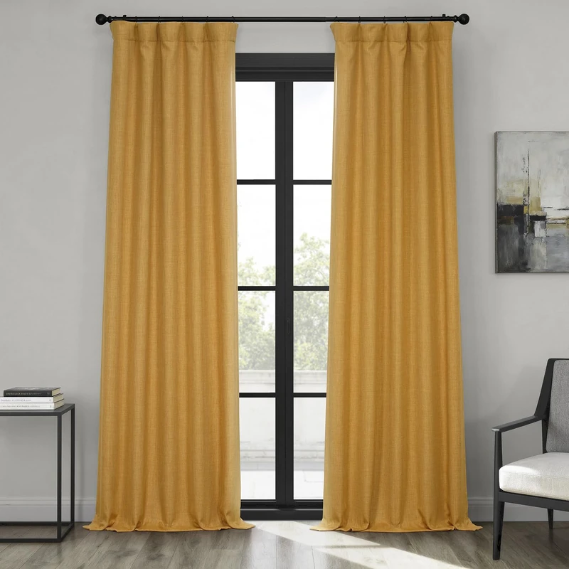 HPD Half Price Drapes Faux Linen Textured Room Darkening Curtains for Bedroom 84 Inches Long (1 Panel), 50W X 84L Curtains for Living Room Home Decor, Dandelion Gold