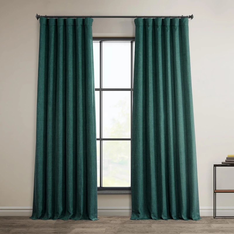 HPD Half Price Drapes Faux Linen Textured Room Darkening Curtains for Bedroom 84 Inches Long (1 Panel), 50W X 84L Curtains for Living Room Home Decor, Slate Teal