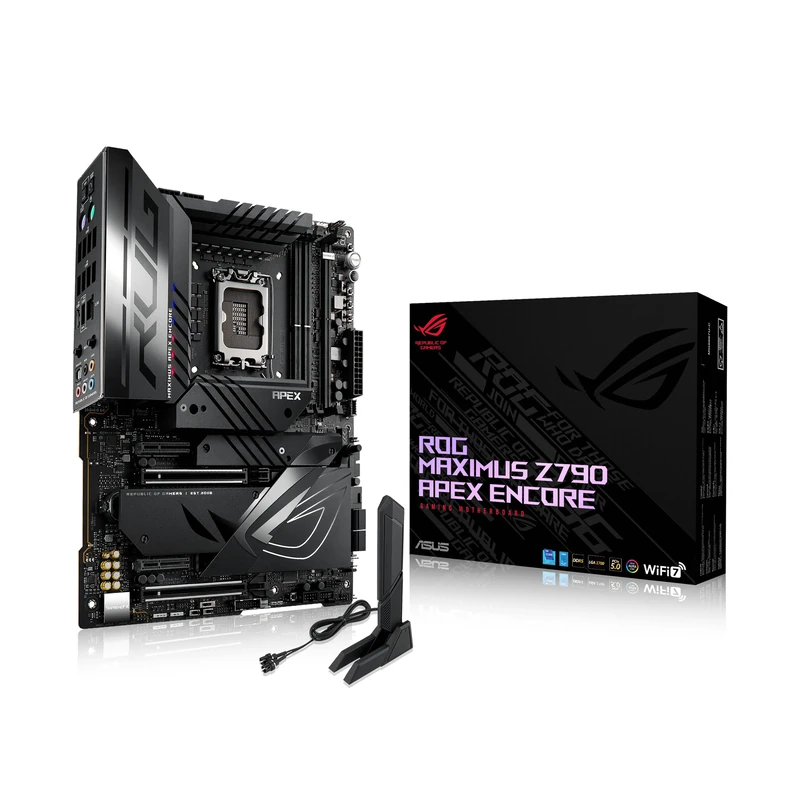 ASUS ROG Maximus Z790 Apex Encore (Intel 14th, 13th & 12th Gen) LGA 1700 ATX motherboard, 24+0+2 power stages, DDR5 slots, ROG Memory Fan Kit, Onboard PCIe 5.0 M.2 Slot, Intel Wi-Fi 7