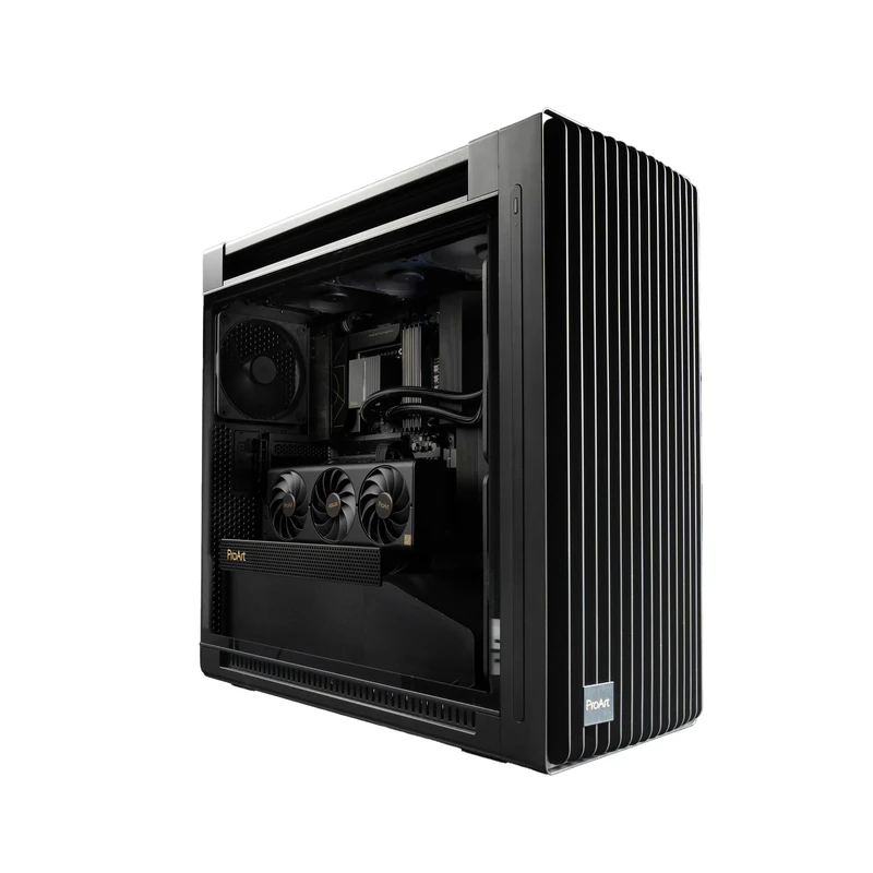 ASUS ProArt PA602 E-ATX computer case, 420 mm radiator support, one 140 mm and two 200mm pre-installed system fans, front panel IR dust indicator, power lock latch, tool-less PCIe mounting