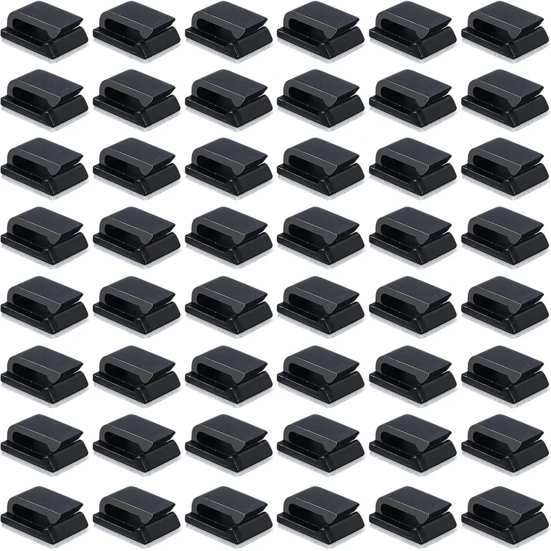 50 Pack Self-Adhesive Cable Clips Electrical Wire Clips Cable Management Clips for Car, Office and Home (13 x 10 mm, Black)
