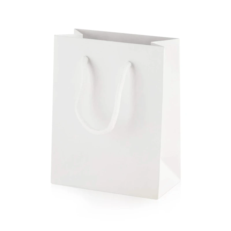 Thepaperbagstore 15× White Extra Small Matt Laminated Gift Bags 11.5×14.5×6.5cm – 250 gsm Boutique Paper Bags with Rope Handles & Reinforced Base – Ideal for Gifts, Weddings, Retail & Corporate Use