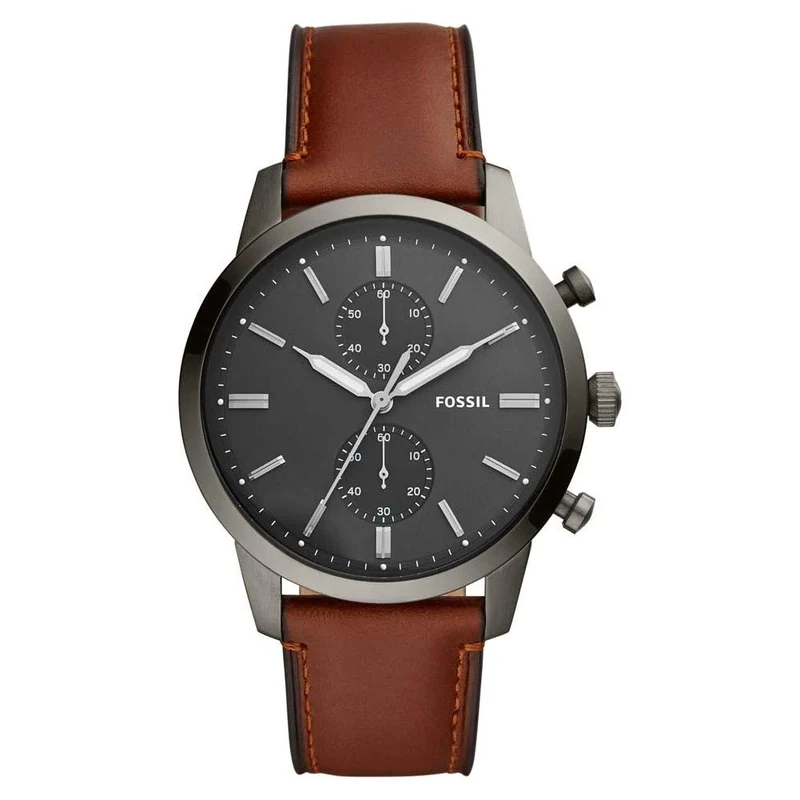 Fossil Watch for Men Townsman, Quartz Chronograph Movement, 44 mm Smoke Stainless Steel Case with a Leather Strap, FS5522