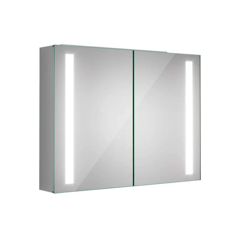 iBathUK Astrid Illuminated LED Mirror Cabinet with Motion Sensor, Frameless Rectangular Copper-Free Silver Mirror, Adjustable Shelves, Modern Bathroom Storage, Wall Mounted, 800x600mm