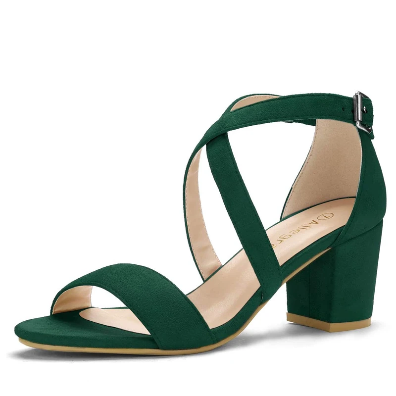 Allegra K Women's Crisscross Ankle Strap Block Heel Sandals Green 8 UK/Label Size 10 US
