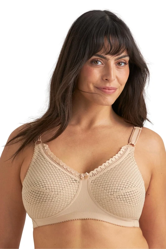 Miss Mary of Sweden Cotton Dots Women's Non-Wired Supportive Bra with Pattern Beige 50I
